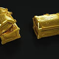 Exquisite Golden Treasure Chests With Intricate Carved Decorations Open And Closed