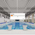 Indoor Swimming Pool Featuring Blue Water White Tiles Modern Ceiling Lighting And Large Screen