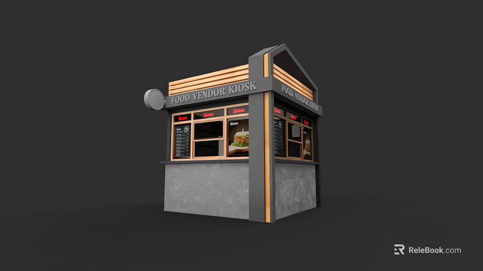 Commercial Outdoor Kiosk With Modern Design Display Windows And Menu Boards 3d model 