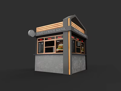 Commercial Outdoor Kiosk With Modern Design Display Windows And Menu Boards 3d model