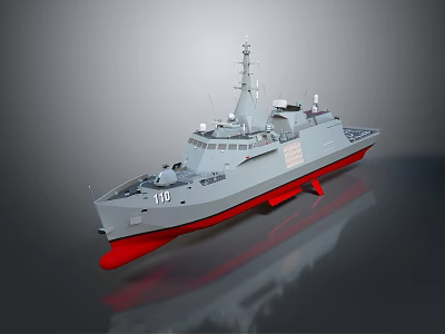 Modern Gray Naval Warship With Red Hull Bottom Number 119 And Detailed Surface Reflection 3d model