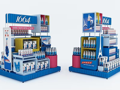 Supermarket Beverage Display Shelf Featuring 1664 Beer Bottles And Retail Stand Design 3d model