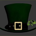 Festive Green Top Hat with Brown Belt Gold Buckle and Clover Decoration