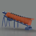 Industrial Inclined Drum Equipment With Orange Cylinder And Blue Support Frame For Material Processing Applications