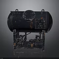 Industrial Metal Tank Equipment Featuring Rustic Surface Circular Lid Pipes And Valves