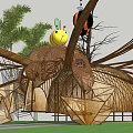 Unique Artistic Pergola With Wooden Frame Spider Web Design And Palm Trees