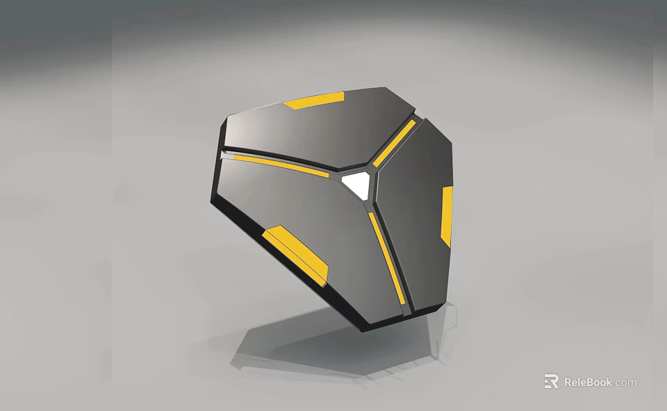 Black And Yellow Geometric Polyhedron With White Triangle And Yellow Lines 3d model 