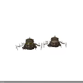 Traditional Round Thatched Roof Huts with Wooden Doors and Hammock Structures