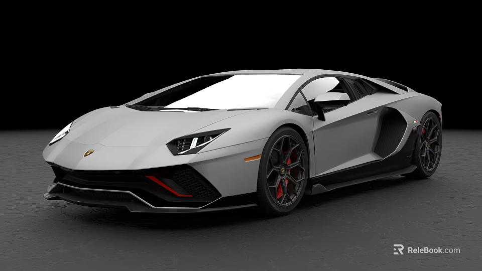 Silver Lamborghini Car with Sleek Aerodynamic Body Sharp Headlights Black Alloy Wheels Red Brake Calipers 3d model 