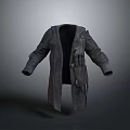 Dark Textured Long Sleeve Coat With Functional Pockets And Straps For Everyday Use