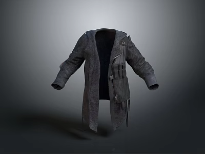 Dark Textured Long Sleeve Coat With Functional Pockets And Straps For Everyday Use 3d model