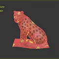 Detailed Sitting Leopard Sculpture With Orange Fur And Black Spots On Decorative Base