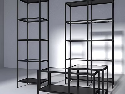 Black Metal Frame Shelving Units with Multiple Shelves for Modern Home Storage 3d model