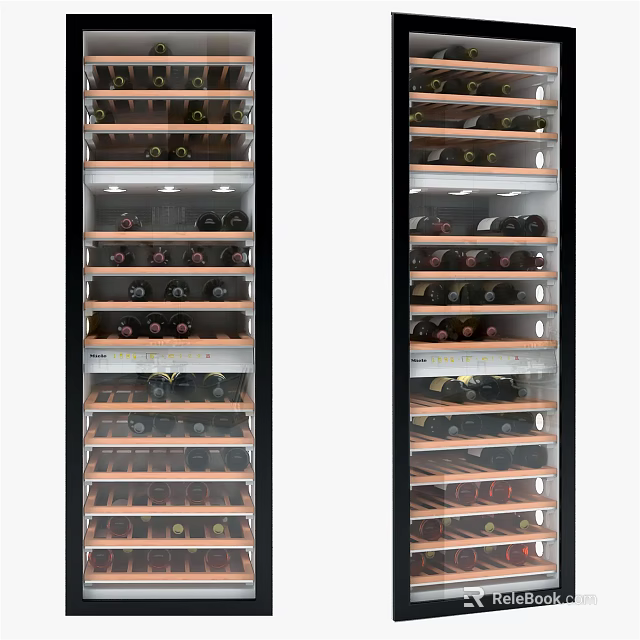 Modern Double Wine Coolers With Glass Doors And Layered Wine Bottle Shelves 3d model 