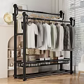 Black Metal Shoe Rack with Hanging T Shirts Shirts and Lower Storage Basket