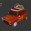 Red Vintage Minicar With Roof Rack Tires And L3 Logo Design