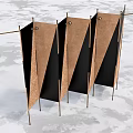 Modern Multi Panel Room Divider in Wooden and Black with Metal Frame