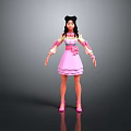 Game Movie Female Character In Pink Dress With Black Twin Ponytails And Pink Shoes