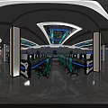 Modern Internet Cafe Interior With Reception Desk Vending Machines And Tech Lighting 3d model
