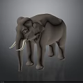 Detailed Brown Elephant Model with White Tusks Standing on Dark Background