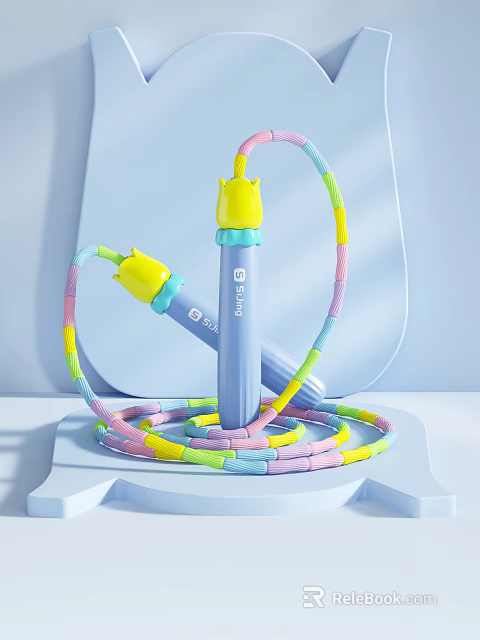Colorful Bunny Brand Jump Rope With Yellow Handles And Soft Braided Rope For Kids 3d model 