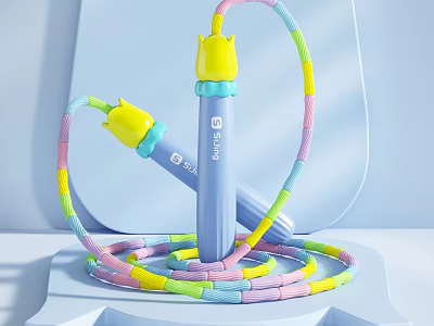 Colorful Bunny Brand Jump Rope With Yellow Handles And Soft Braided Rope For Kids 3d model