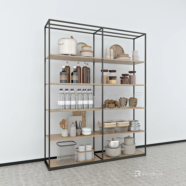 Display Shelf with Multiple Layers Holding Kitchen Storage Jars Bowls and Containers 3d model