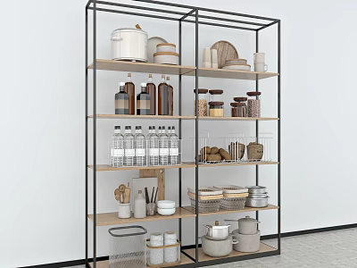 Display Shelf with Multiple Layers Holding Kitchen Storage Jars Bowls and Containers 3d model