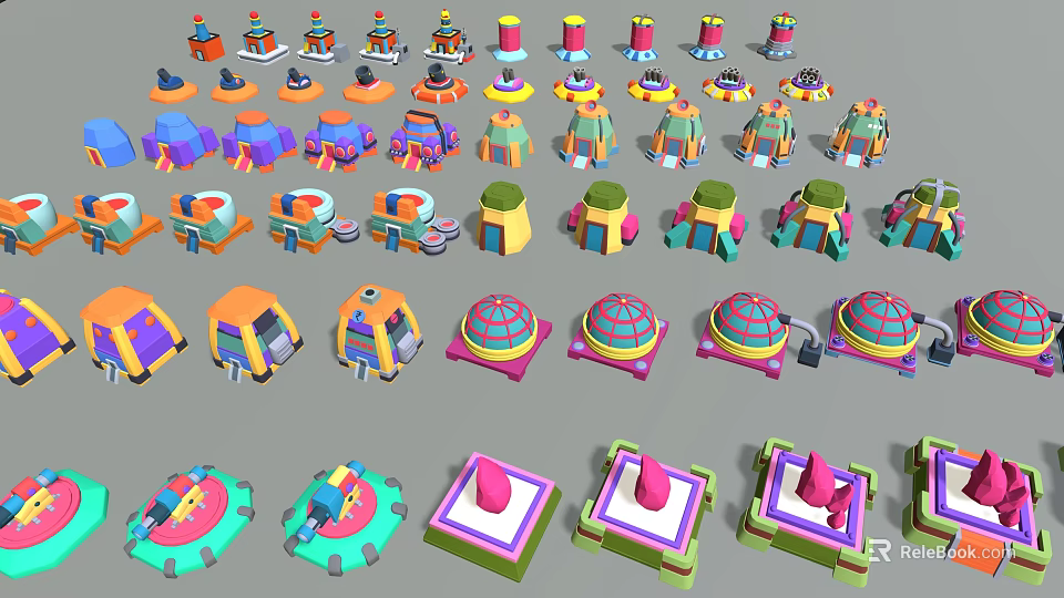 Colorful Model Buildings With Various Shapes Dome Square And Wheel Structures 3d model 