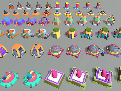 Colorful Model Buildings With Various Shapes Dome Square And Wheel Structures 3d model
