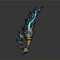 Fantasy Weapon With Blue Glowing Leaf Shaped Design And Golden Handle 3d model