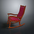 Relaxing Rocking Chair With Wooden Frame And Red Plaid Pattern Cushion