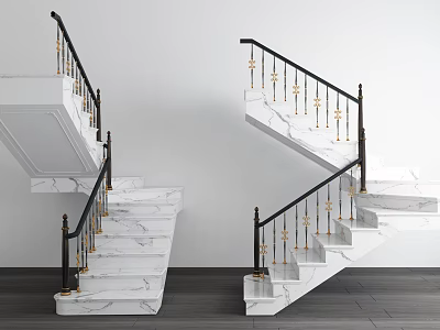 Elegant Modern Spiral Staircase Design With Marble Steps And Black Gold Handrail 3d model