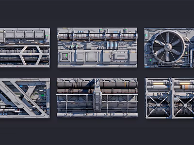 Industrial Equipment Components With Mechanical Parts Pipes Fans And Metal Frames 3d model