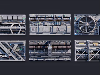 Sci-fi Panel Pipe Cable Future Technology Ventilation Equipment Cyberpunk Game Props 3d model
