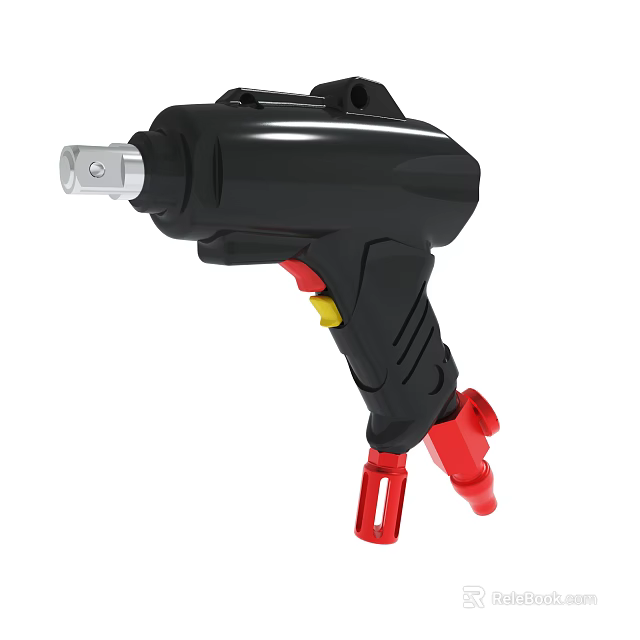 Black Air Impact Wrench With Red Yellow Components And Ergonomic Handle 3d model 