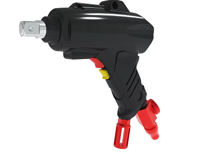 Black Air Impact Wrench With Red Yellow Components And Ergonomic Handle 3d model