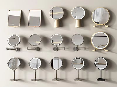 Various Vanity Mirrors with Round Square Shapes Gold Silver Bases Stands Decorative Design 3d model