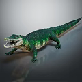 Green Crocodile With Open Mouth And Textured Skin Standing On Dark Surface