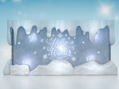 Winter Themed Decorative Scene With Hello Winter Snowflakes Icicles And Blue Background 3d model
