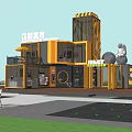 Modern Container Building With Multi Level Glass Structure And Innovative Lighting Design 3d model