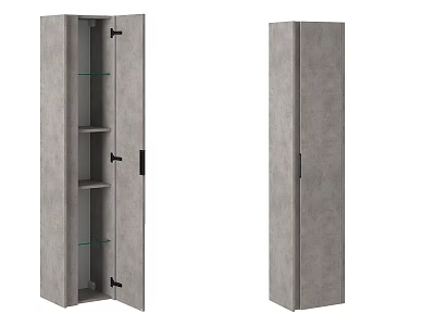 Modern Gray Bathroom Cabinet With Glass Shelves And Contemporary Storage Design 3d model