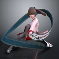 Anime Female Character With Pink Top Dark Pants And Blue Ribbon With White Patterns