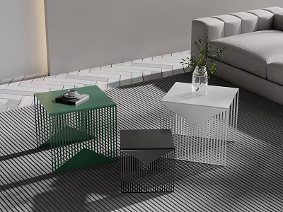Modern Geometric Side Tables With Metal Frame And Sofa In Living Room Scene 3d model