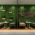 Elegant Modern Cafe Interior With Open Layout Wooden Ceiling Green Plants And Pendant Lights