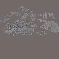 3D City Building Model With Urban Layout And Various Structures On Gray Background 3d model