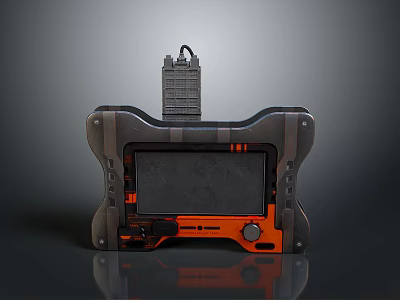 Industrial Control Device With Display Screen Orange And Gray Casing And Top Module 3d model