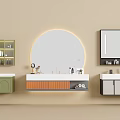 Modern Bathroom Vanity Sets With Different Designs Round Backlit Mirror And Colored Cabinets 3d model