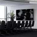 Modern Conference Room Interior With Large Table Black Chairs And Green Plants