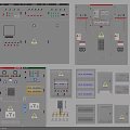 Various Electrical Control Panels And Distribution Cabinets With Switches And Indicators